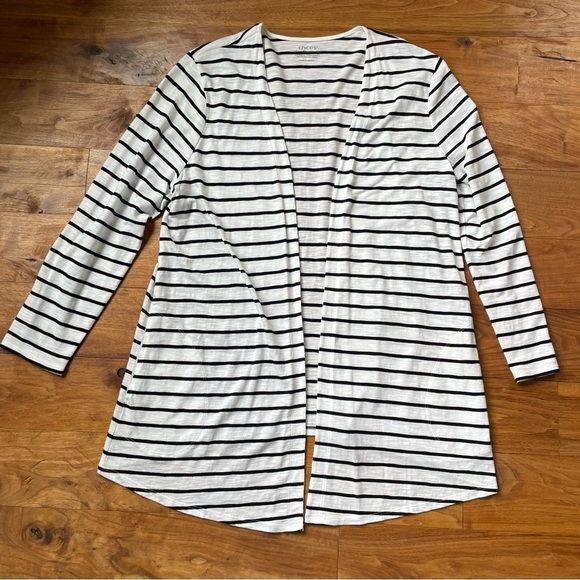 Chico’s Striped Open Cardigan Lightweight Topper - Picture 4 of 11